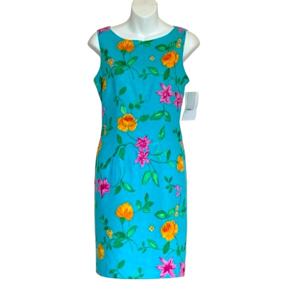 NWT Jessica Howard Vintage 90’s Beaded Floral Linen Blend Dress Size 8P